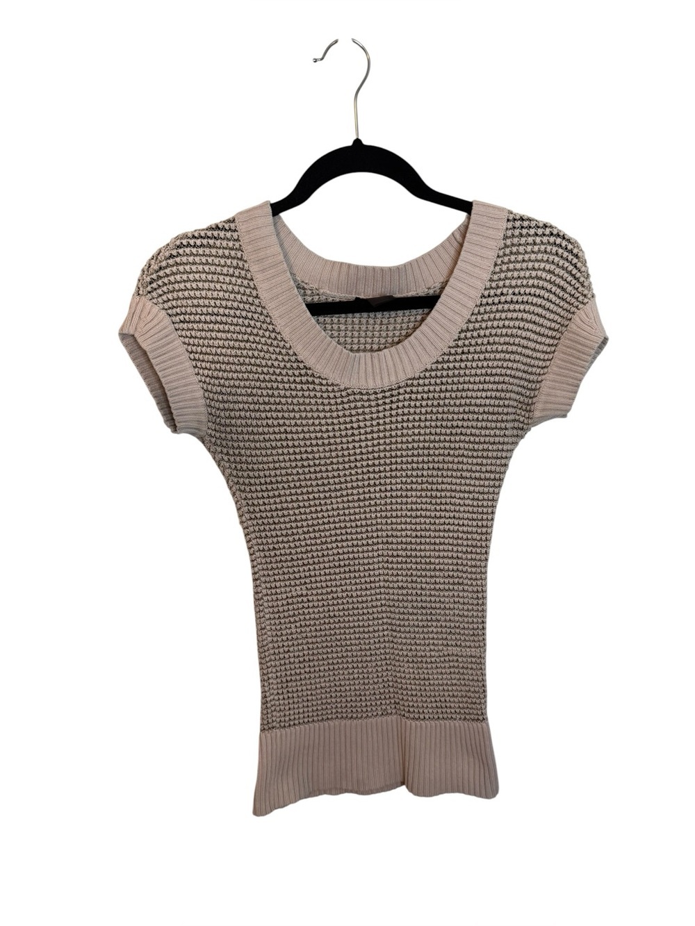 Ann Taylor Baby Pink Y2K Short Sleeve Metallic Sweater